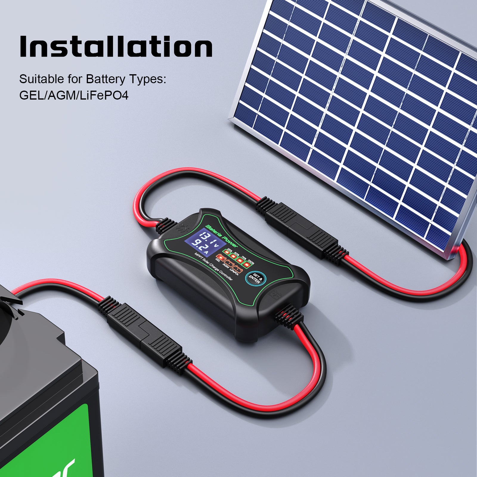 Solar Intelligent 10 Amp 12 Volt Solar Regulator with LCD Display and LED Indicate Light Designed for 12V Gel AGM Lithium LiFePO4 Battery Charging