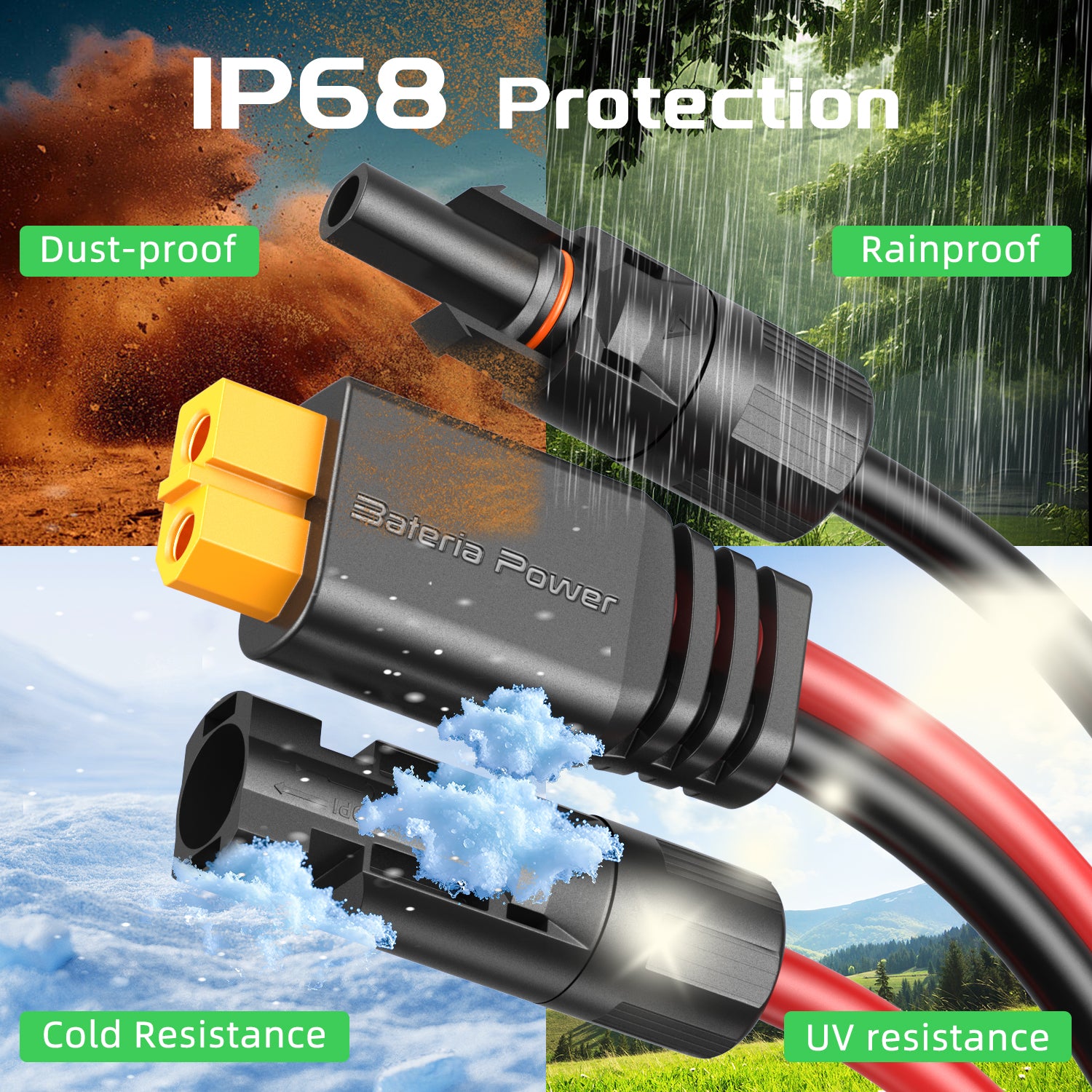 Bateria Power Solar to XT60 Charge Extension Cable 10AWG 25Ft, Solar Connector to XT60 Adapter Cable for Solar Panel to LiFePO4 Battery RV Portable Power Station Solar Generator,10AWG 25Ft