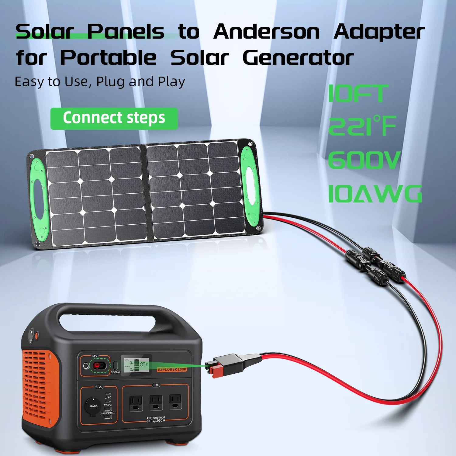 Solar Power Adapter Bateria Power 20FT 10AWG Solar Panel Cable Connector to Anderson Adapt ...