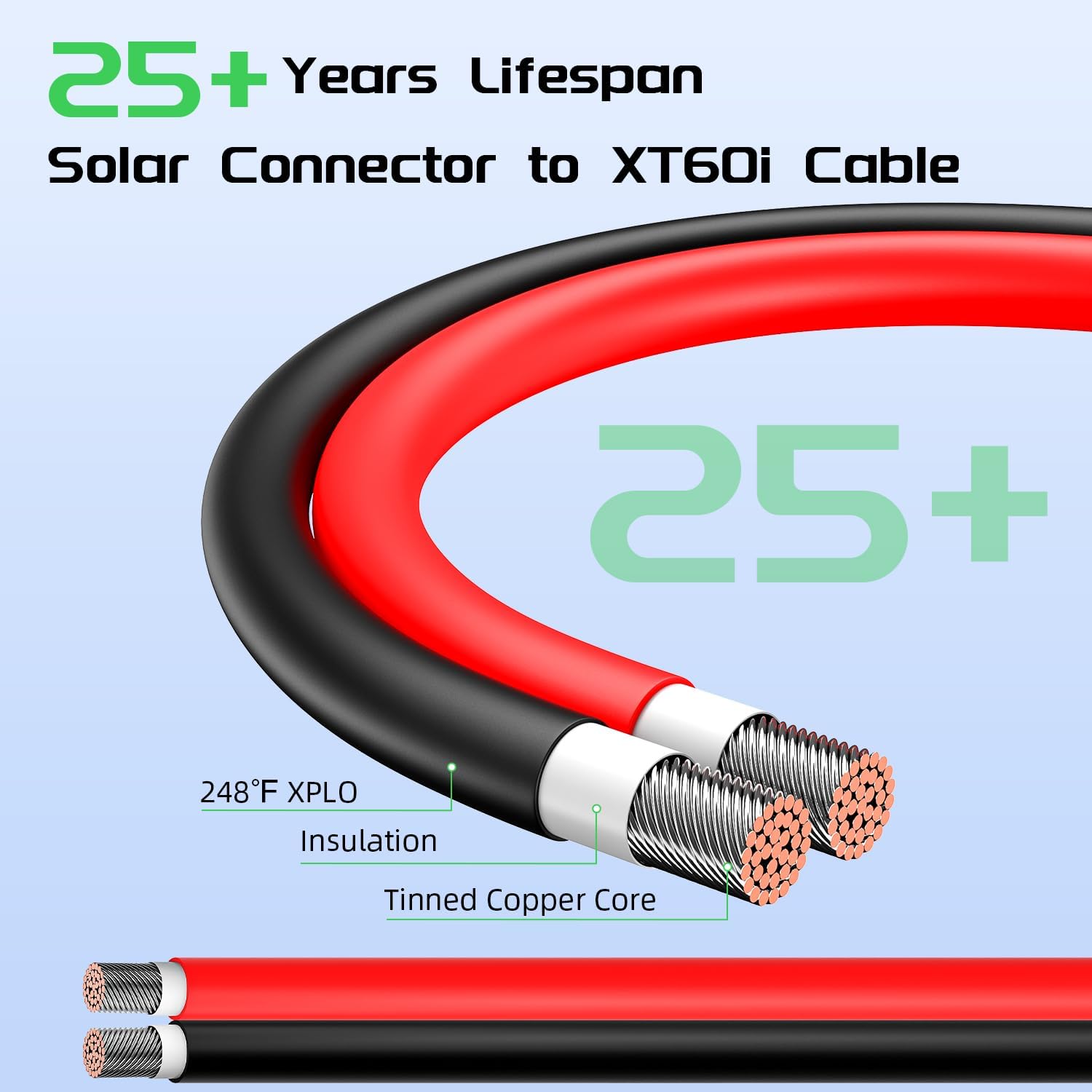 Solar Connector to XT60i Charge Extension Cable 10FT 12AWG