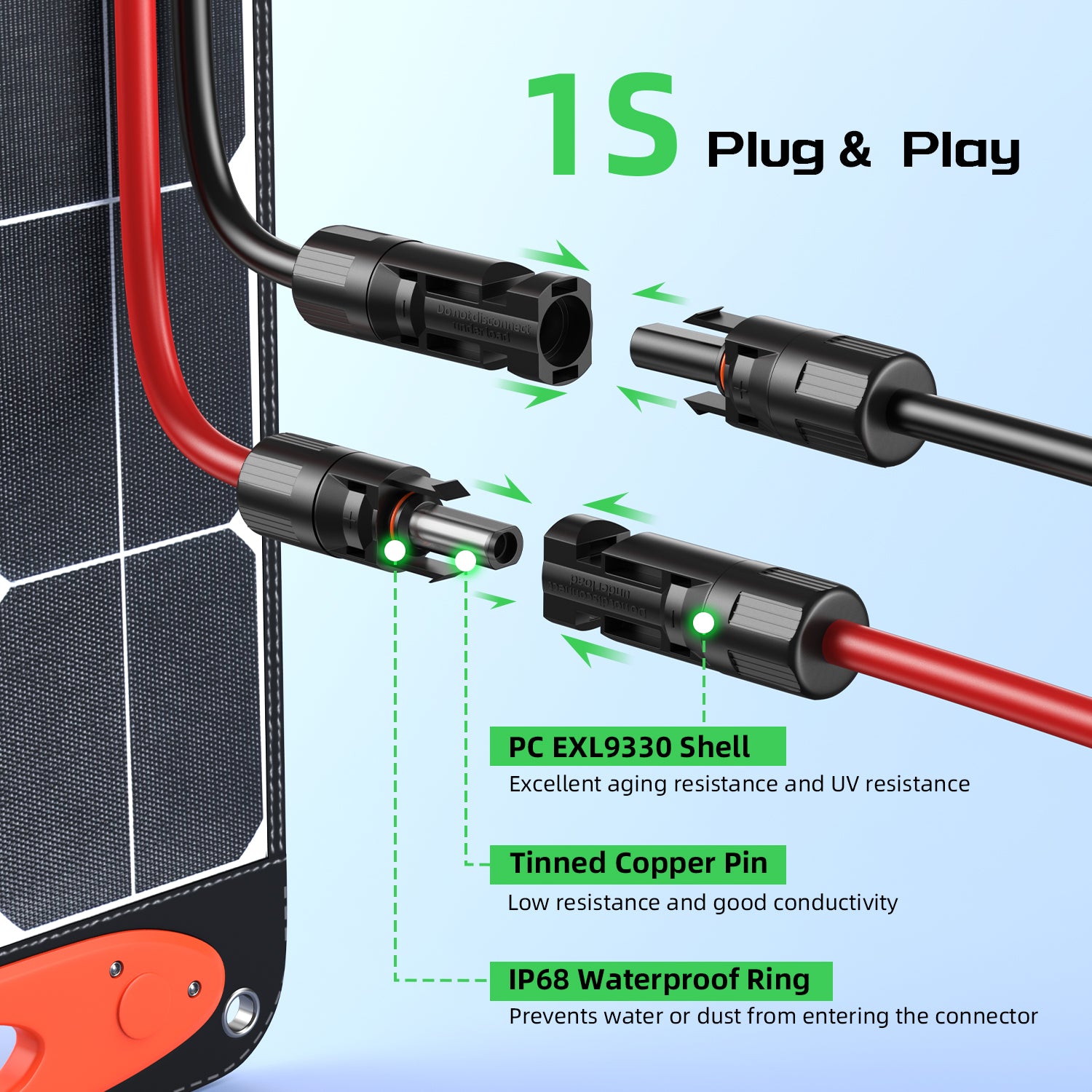 Bateria Power Solar to XT60 Charge Extension Cable 10AWG 25Ft, Solar Connector to XT60 Adapter Cable for Solar Panel to LiFePO4 Battery RV Portable Power Station Solar Generator,10AWG 25Ft