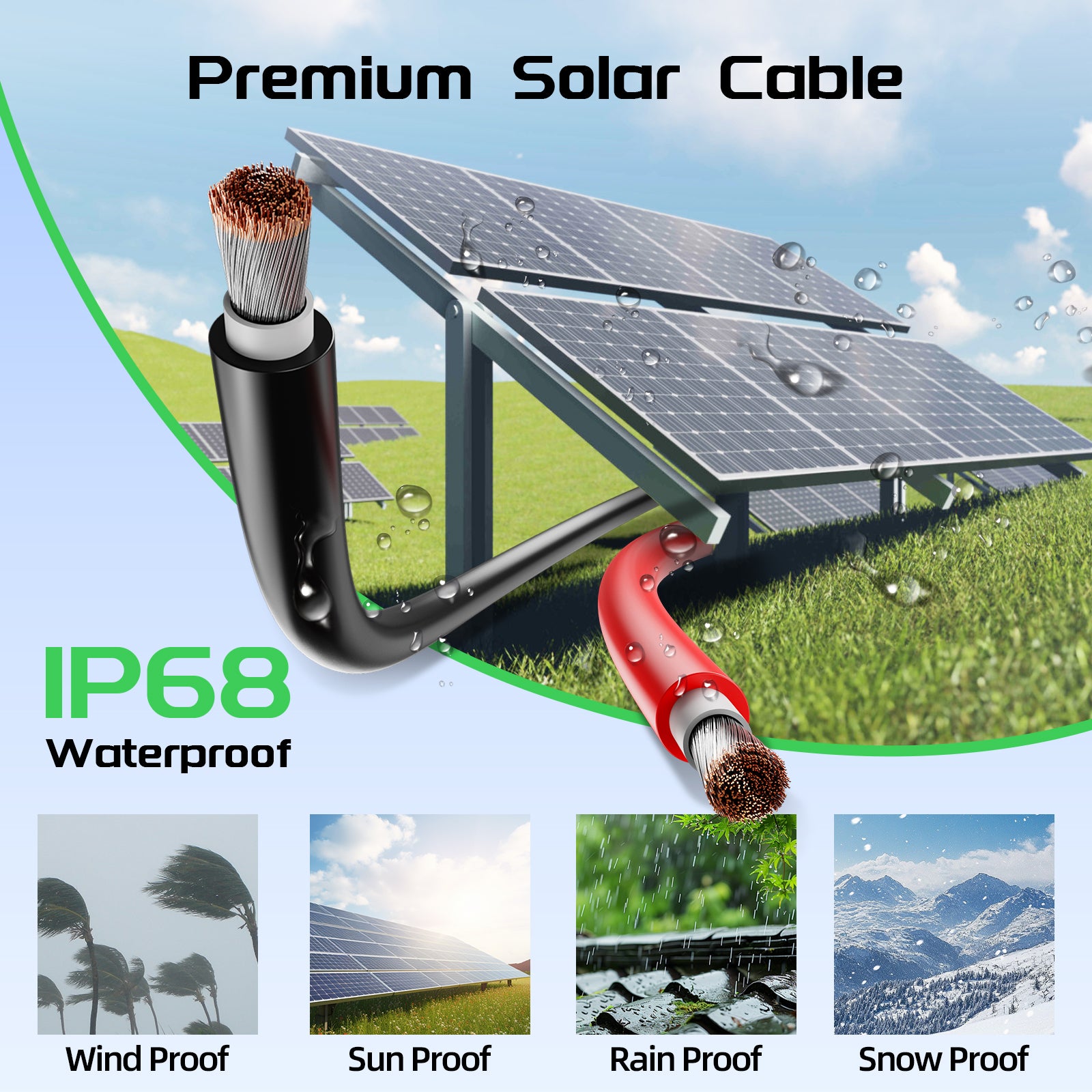 Bateria Power Solar Panel Wire 50Ft Black and 50Ft Red Kit, 10AWG (6mm²) Solar Panel Extension Cable PV Tinned Copper Wire for Outdoor Home Off-Grid Photovoltaic Systems Automotive RV Boat Marine