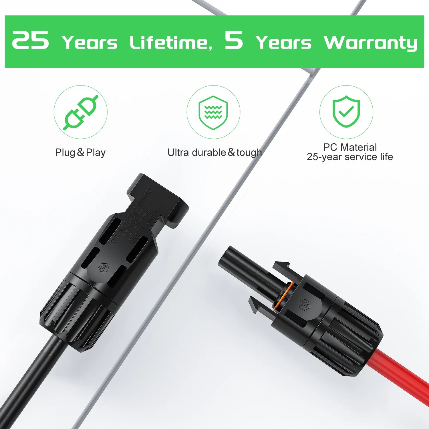 2-Pack Y Branch Solar Panel Connector Cables (1 To 2) 30A Waterproof Parallel Adapter