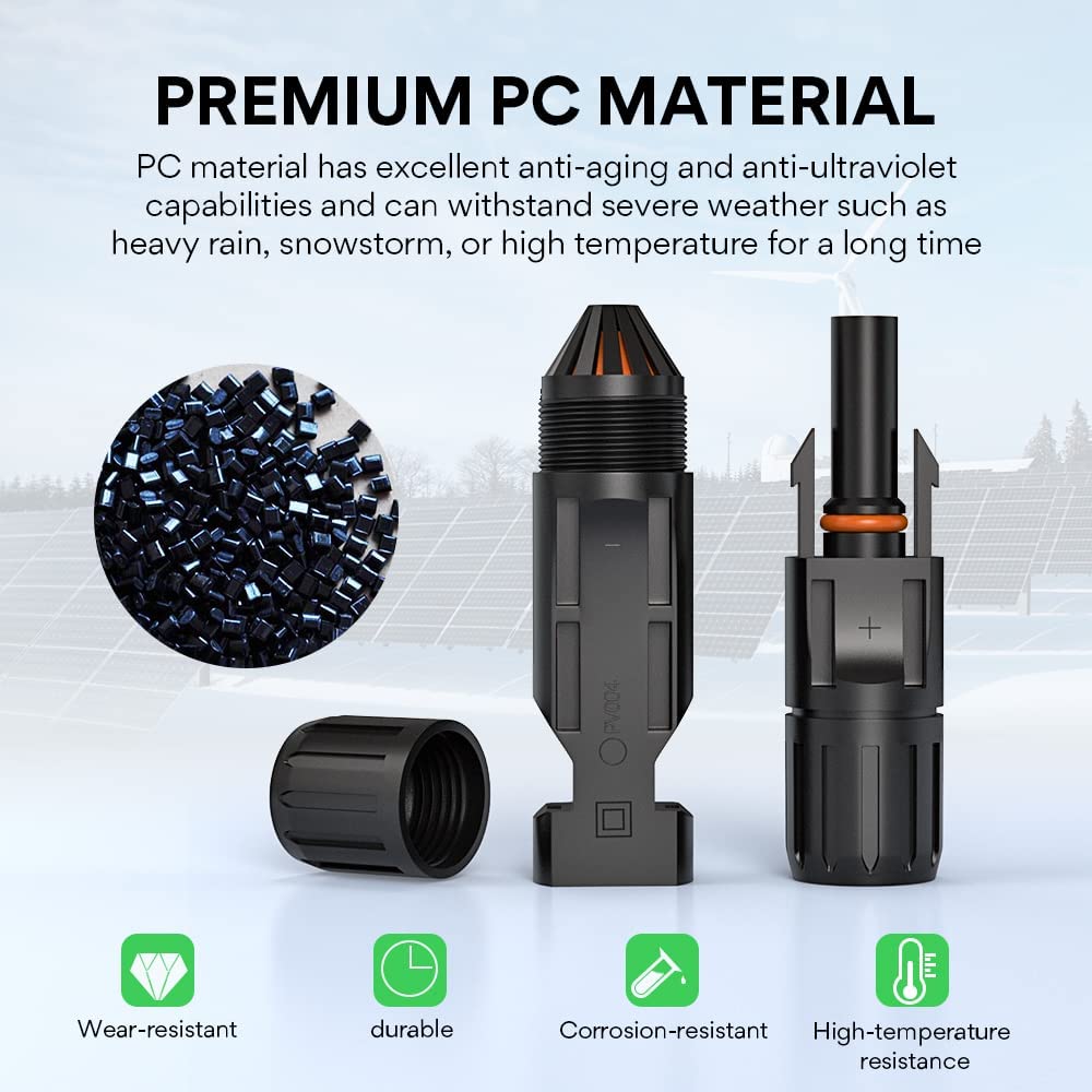  The solar connector is made of PC material, with tinned copper as the conductor, low resistance, and strong load capacity