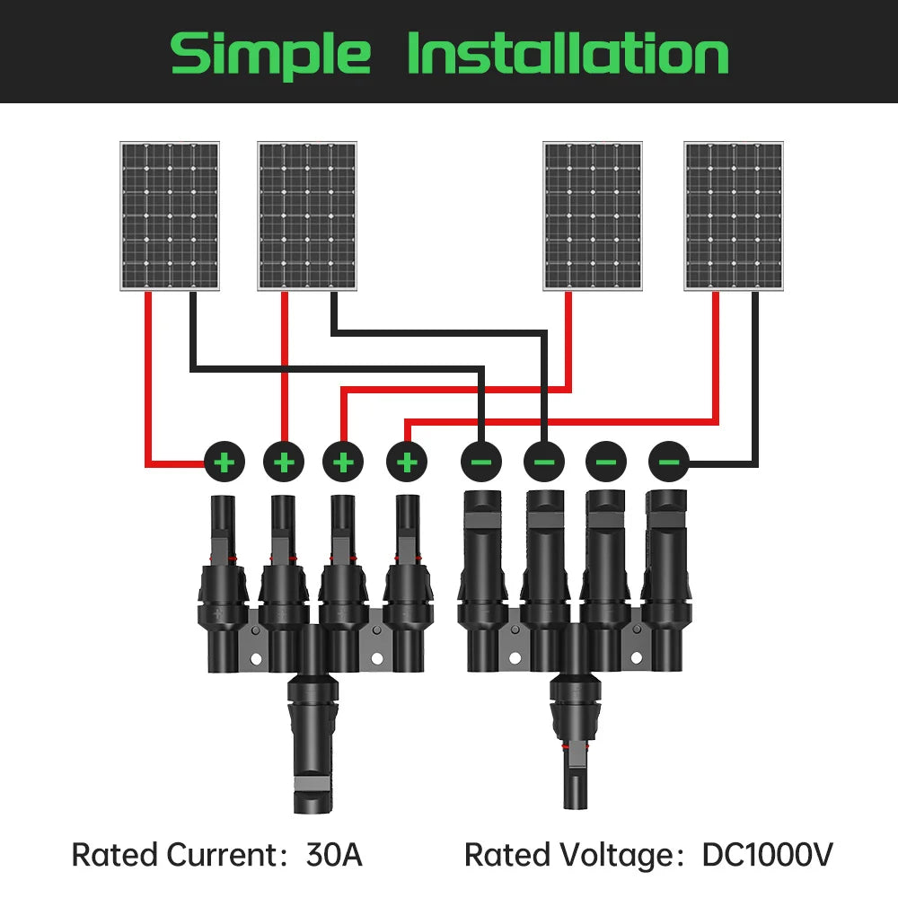 T Connector in Pair for Parallel Connection Between Solar Panels